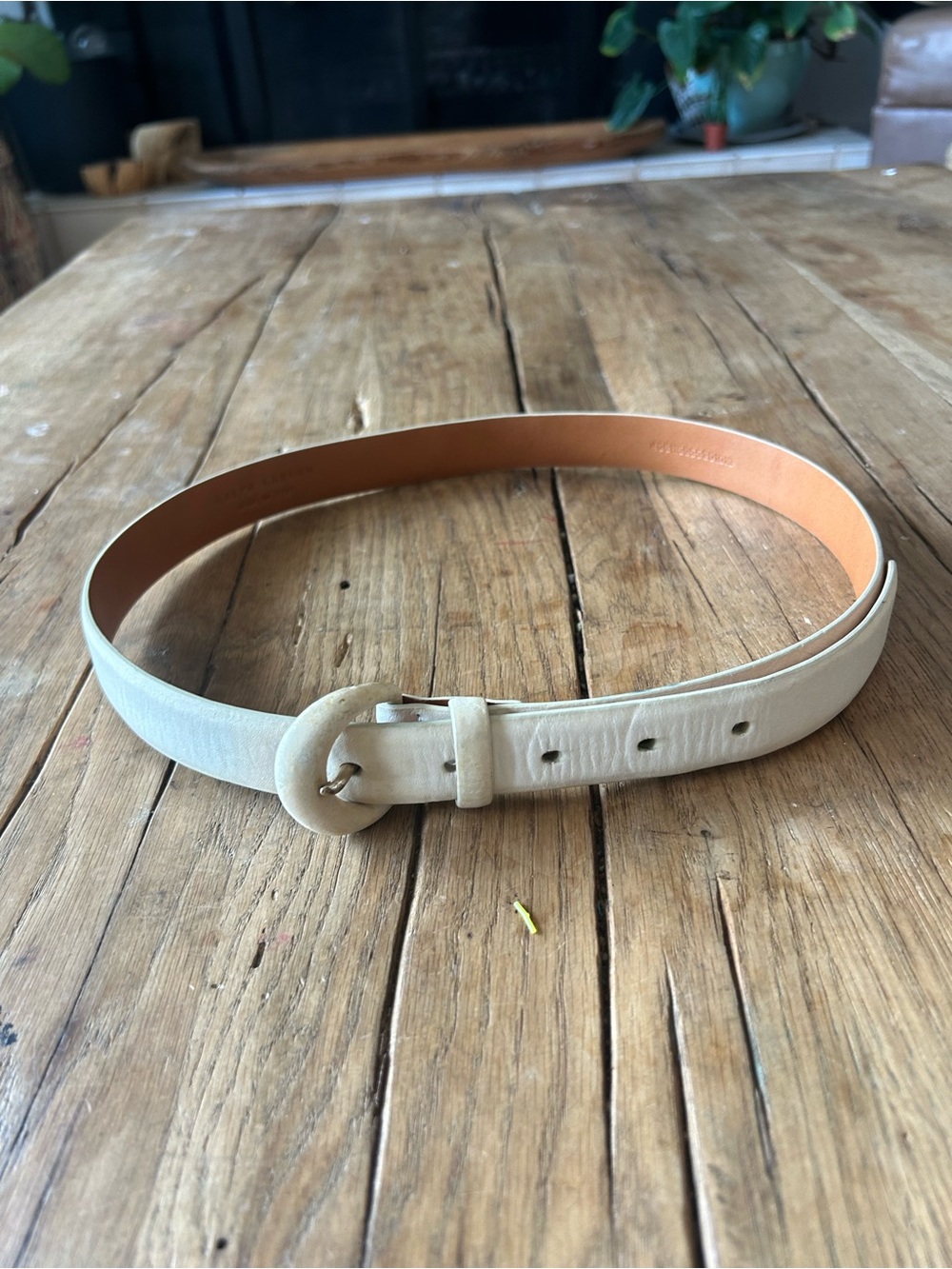VTG Ralph Lauren Classic Cream Leather Belt with Round Buckle (soil) M